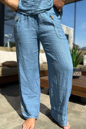 Made in Italy Benji Linen Wave Panel Pant Denim /10 *pre order due approx 1 week 